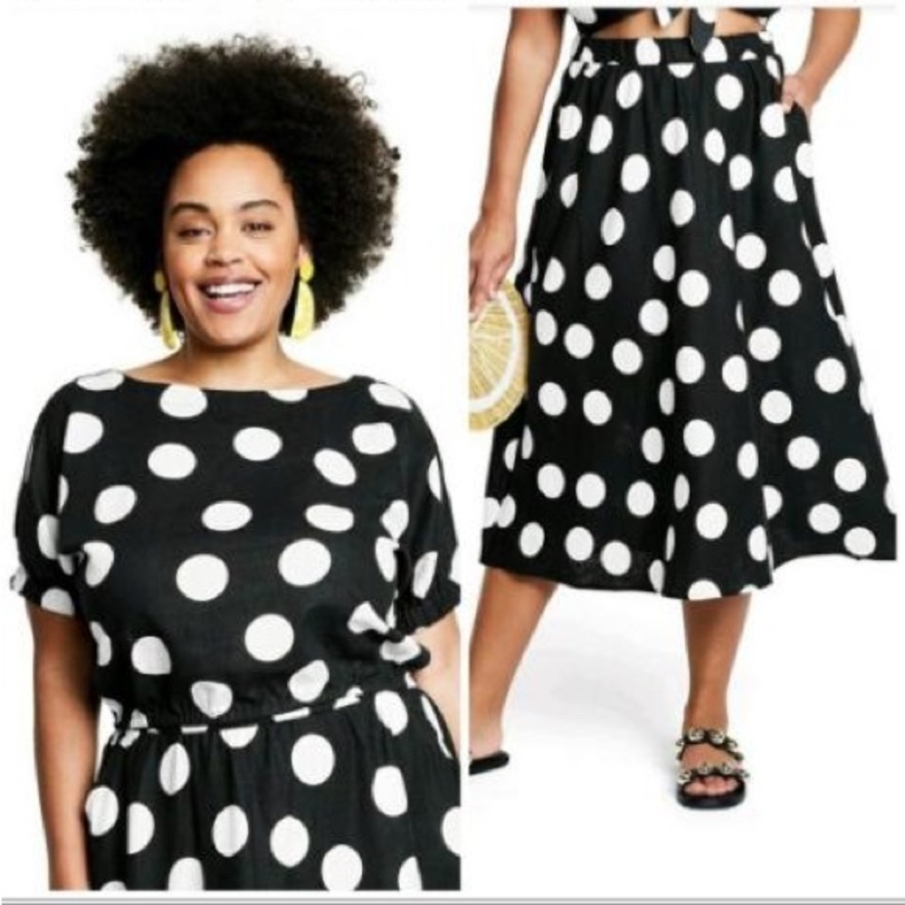 Women’s 2 piece Polka Dot Blouse and Skirt Set Tabitha Brown Black/White Size XS